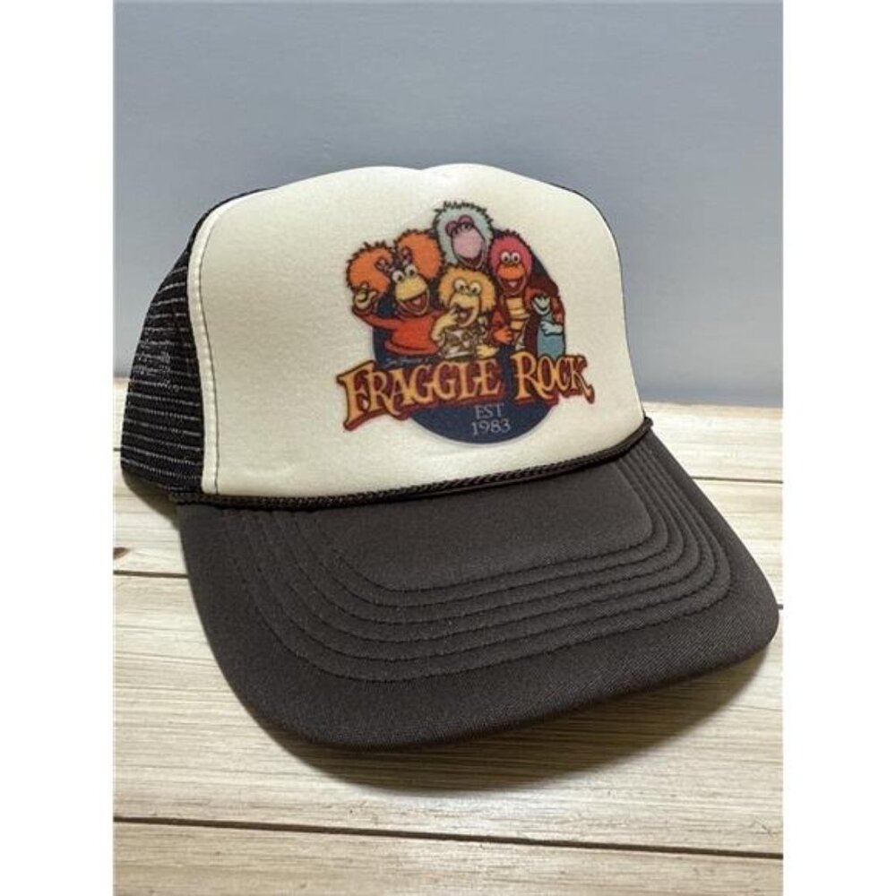 Retro 1980s Fraggle Rock Hat Vintage Trucker Cap Snapback Tan Brown Muppets TV - Picture 2 of 3